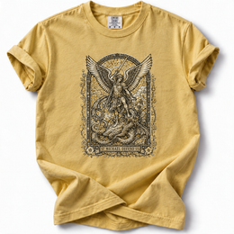 St. Michael Defend Us Premium T-Shirt — Mustard