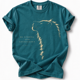 Strong & Courageous Lion Premium T-Shirt — Topaz Blue