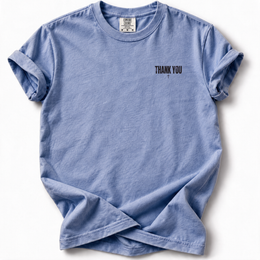 Thank You Cross Premium T-Shirt in Washed Denim, front flat mockup