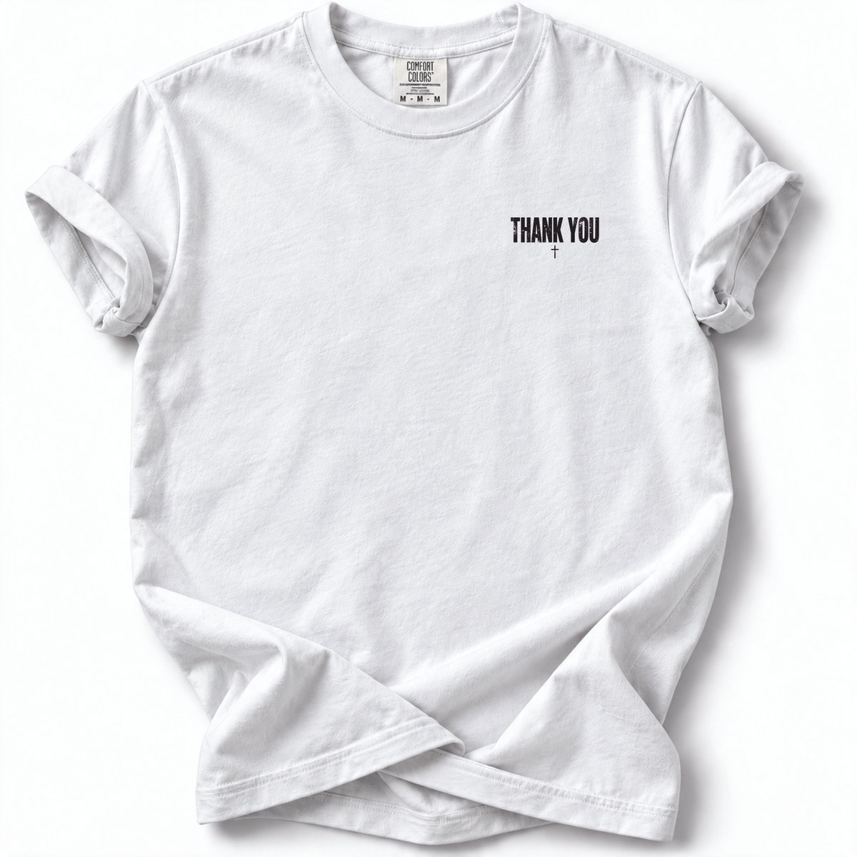 Thank You Cross Premium T-Shirt in White, front flat mockup