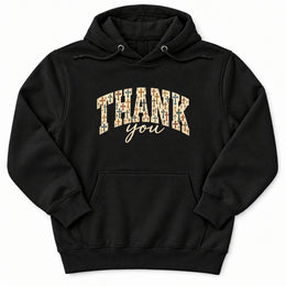 Thank You Cross Pattern Premium Hoodie in Black, flat front mockup