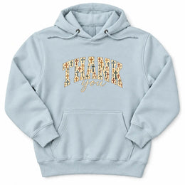 Thank You Cross Pattern Premium Hoodie in Blue Mist, flat front mockup