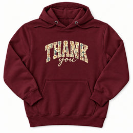 Thank You Cross Pattern Premium Hoodie in Burgundy, flat front mockup