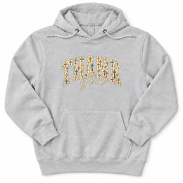 Thank You Cross Pattern Premium Hoodie in Heather Grey, flat front mockup