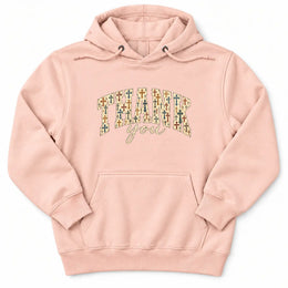 Thank You Cross Pattern Premium Hoodie in Pale Pink, flat front mockup
