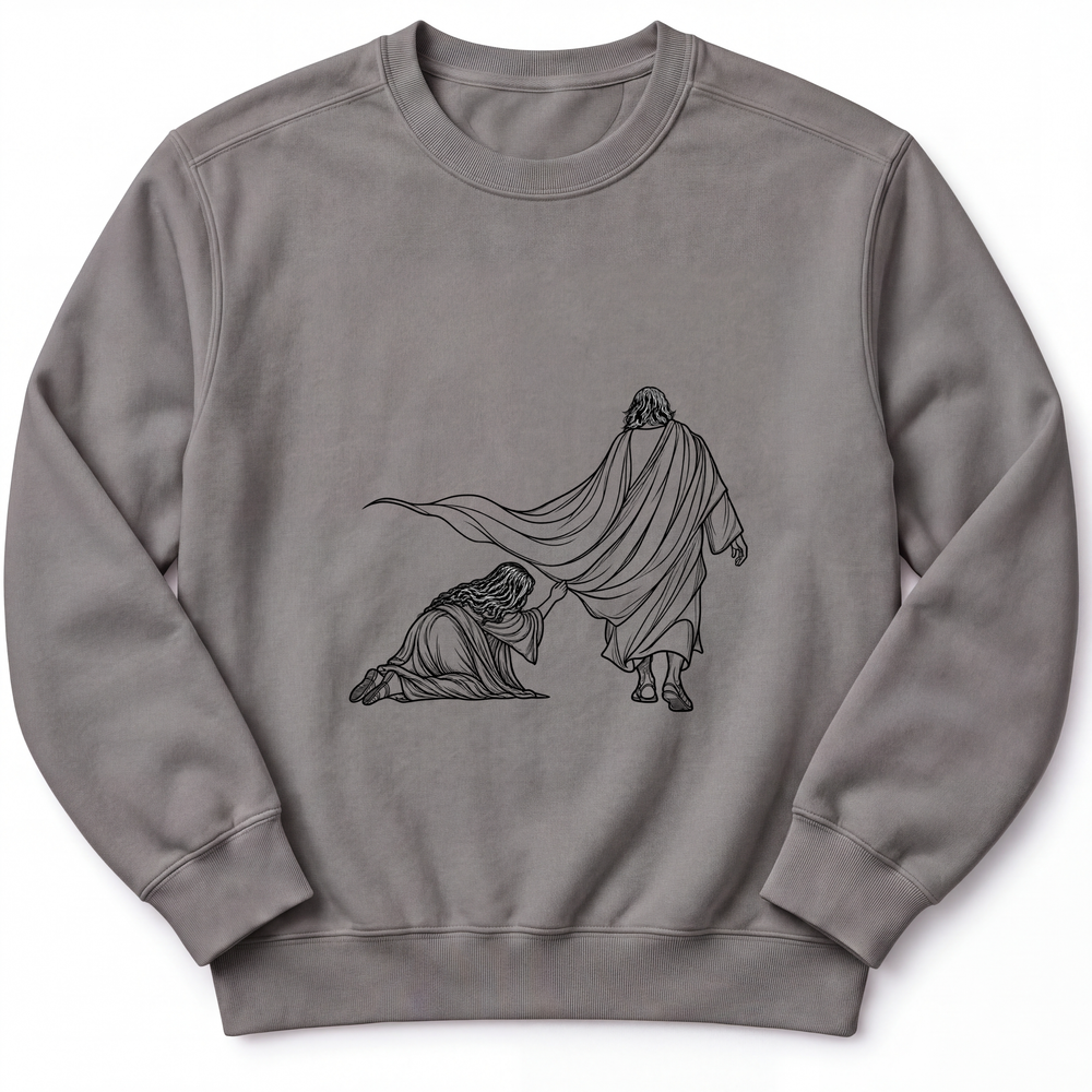 Touch the Hem Premium Sweatshirt in Grey, measured flat mockup