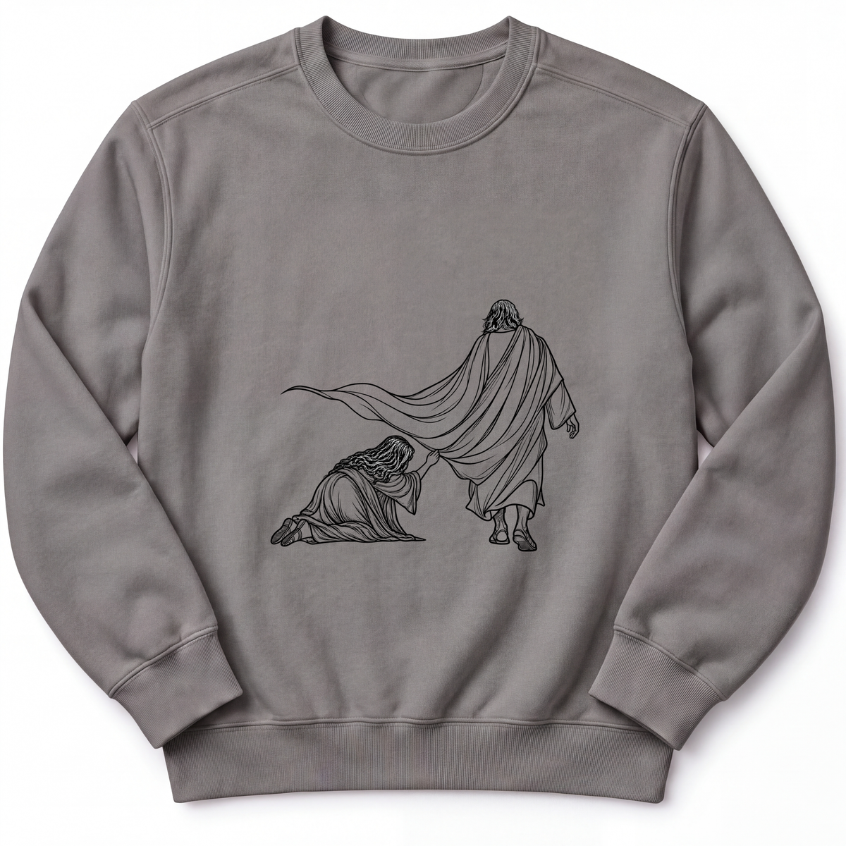 Touch the Hem Premium Sweatshirt in Grey, measured flat mockup