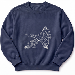 Touch the Hem Premium Sweatshirt in True Navy, measured flat mockup