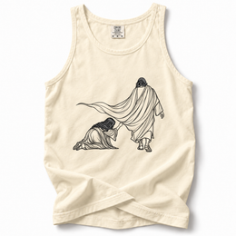 Touch the Hem Premium Tank in Ivory, measured flat mockup
