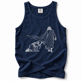 Touch the Hem Premium Tank in True Navy, measured flat mockup