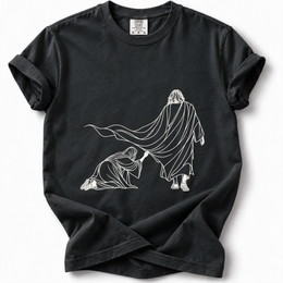 Touch the Hem Premium T-Shirt in Black, measured flat mockup