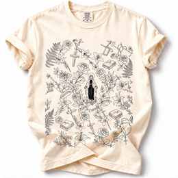Virgin Mary Floral Premium T-Shirt — Ivory
