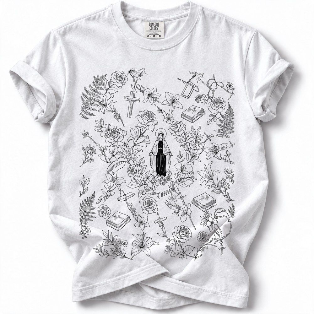 Virgin Mary Floral Premium T-Shirt — White
