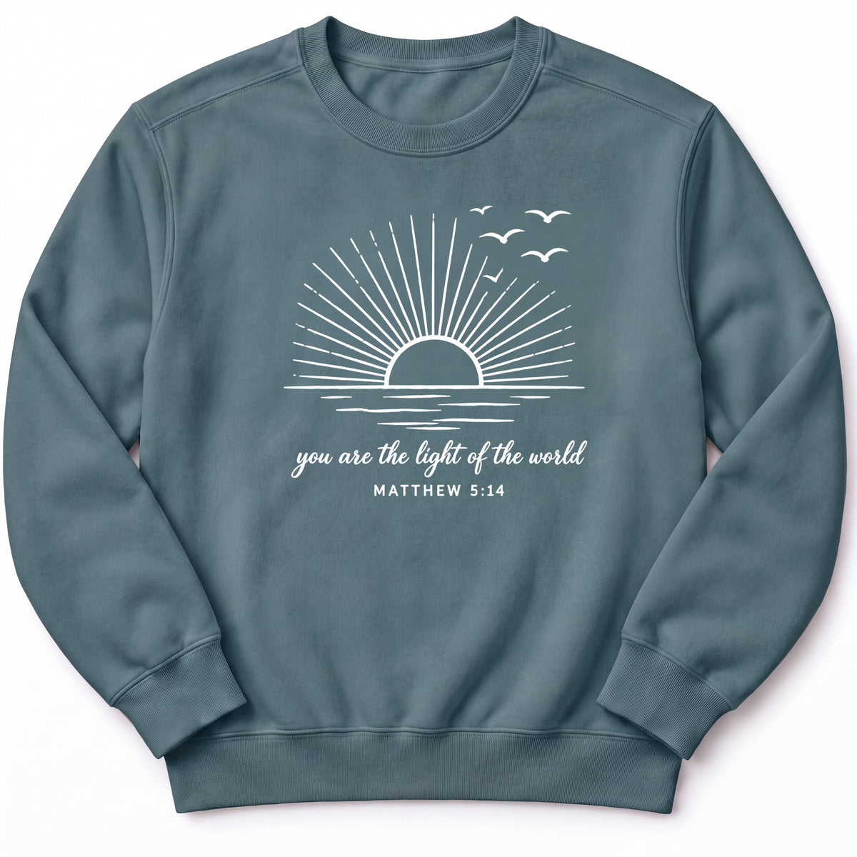 You are the light of the world Premium Sweatshirt — Blue Spruce — Front