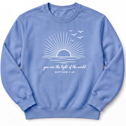 You are the light of the world Premium Sweatshirt — Flo Blue — Front