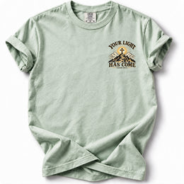 Your Light Has Come Edition T-Shirt in Bay – left chest Isaiah 60:1 design