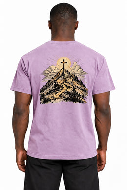 Your Light Has Come Edition T-Shirt in Orchid – back mountain and cross artwork on Dante