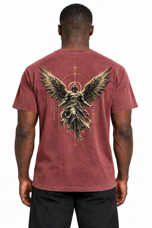Be Not Afraid Angel Edition T-Shirt — Chili back on model, exact original angel design