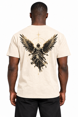 Be Not Afraid Angel Edition T-Shirt — Ivory back on model, exact original angel design