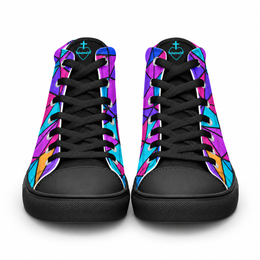 Stained Glass High Tops, front view with cyan hearts