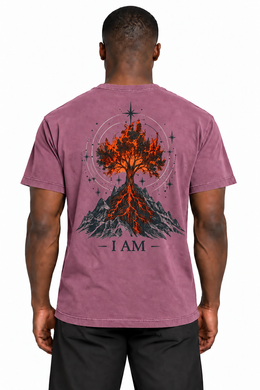 I AM Burning Bush Edition T-Shirt in Berry — back burning bush design