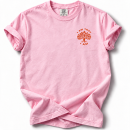I AM Burning Bush Edition T-Shirt in Blossom — front chest design