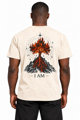 I AM Burning Bush Edition T-Shirt in Ivory — back burning bush design