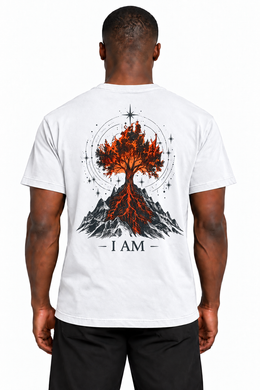 I AM Burning Bush Edition T-Shirt in White — back burning bush design