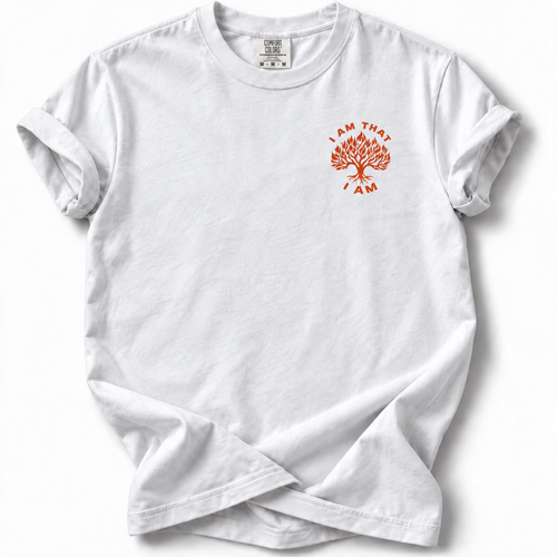 I AM Burning Bush Edition T-Shirt in White — front chest design